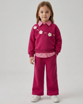 Conjunto niña 2 piezas rosa elegante con bordado floral ropa infantil vista frontal