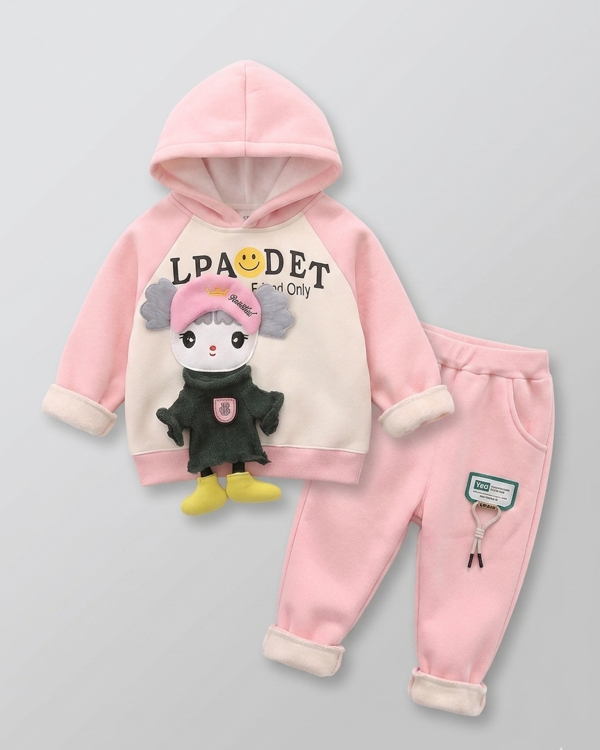 Conjunto niña invierno 2 piezas con sudadera con capucha y pantalón con forro de peluche | ropa bebé niña en España