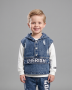 Conjunto Vaquero Niño 3 Piezas ,Chaleco con Capucha y Pantalón Vaquero