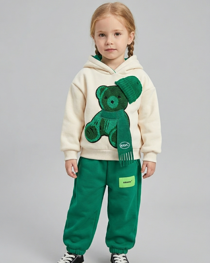 Conjunto niño invierno 2 piezas sudadera con capucha y pantalón osito 3D ,ropa niño invierno Ideal para primavera en España