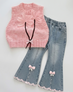 Conjunto niña 3 piezas ropa infantil blusa con volantes chaleco lana y pantalón vaquero en España