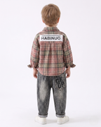 Conjunto niño cuadros elegante de dos piezas con camisa de cuadros y pantalón denim  niño cuadros en España