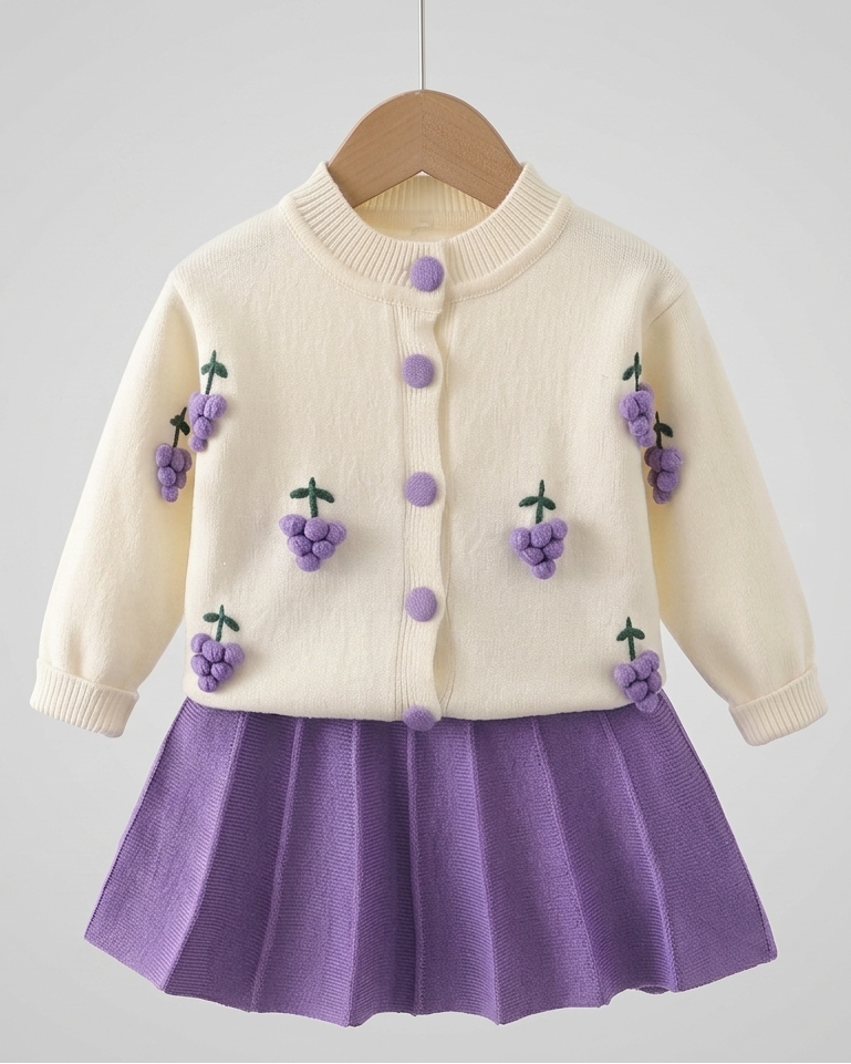 Conjunto niña invierno felpa con bordado de frutas 3D chaqueta y falda en España