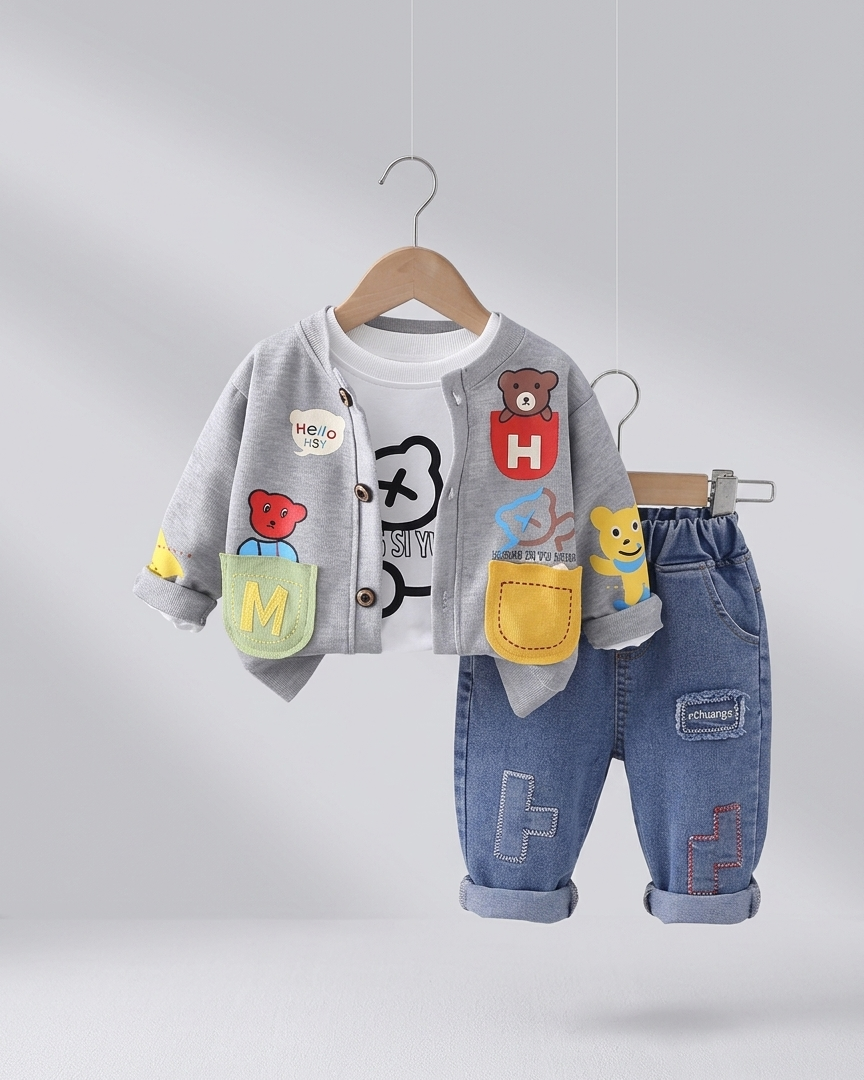 Conjunto bebé niño 3 piezas casual chaqueta camiseta y pantalón en España