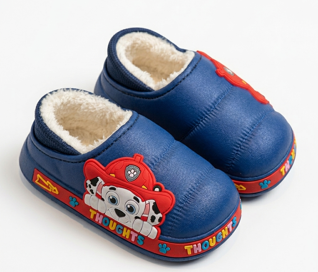 Pantuflas de invierno suaves con forro de piel cálida y diseño de dibujos animados en 3D vista completa