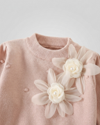 Conjunto niña invierno 2 piezas ropa niña: blusa tejida con flores y pantalón tejido acanalado en España