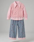 Conjunto niña 3 piezas ropa  elegante con camisa de mangas abullonadas, chaqueta con detalles en España