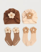 Set de calcetines y gorra para niñas con flores de tela