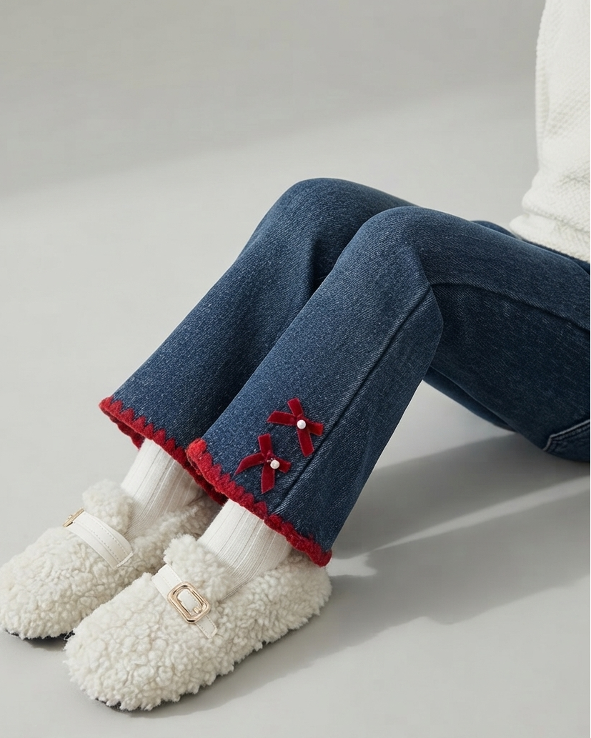 Jeans Acampanados para Niña con Lazos Decorativos