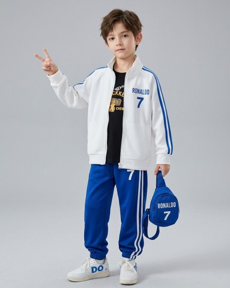 Chándal niño fútbol Ronaldo 3 piezas . conjunto deportivo infantil chaqueta, pantalón y bandolera en España