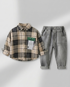 Conjunto niño cuadros elegante de dos piezas con camisa de cuadros y pantalón denim  niño cuadros en España