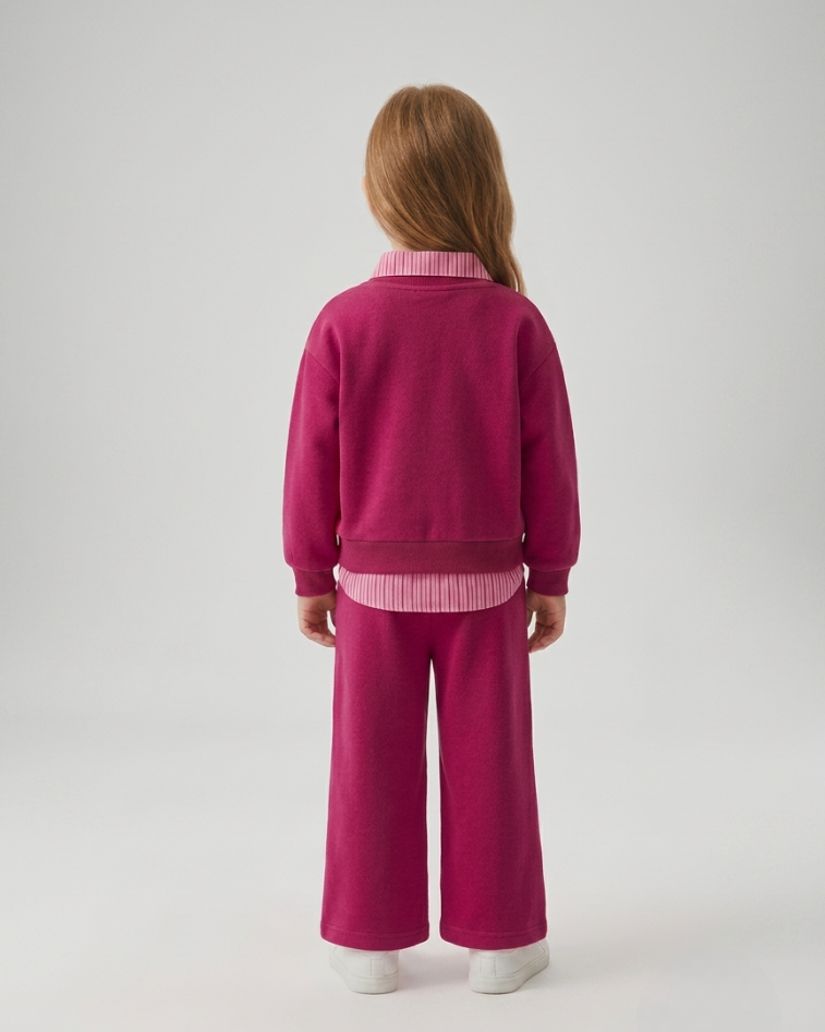 Conjunto niña 2 piezas rosa elegante con bordado floral ropa infantil vista trasera