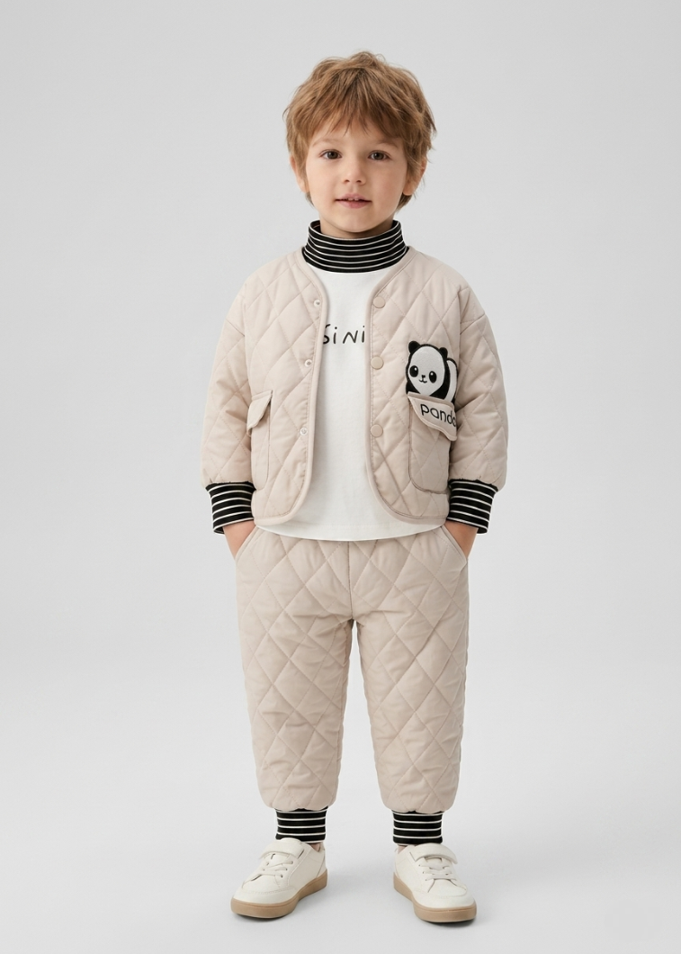 Conjunto bebé panda de invierno 2 piezas (chaqueta y pantalón) de algodón acolchado, cuello alto