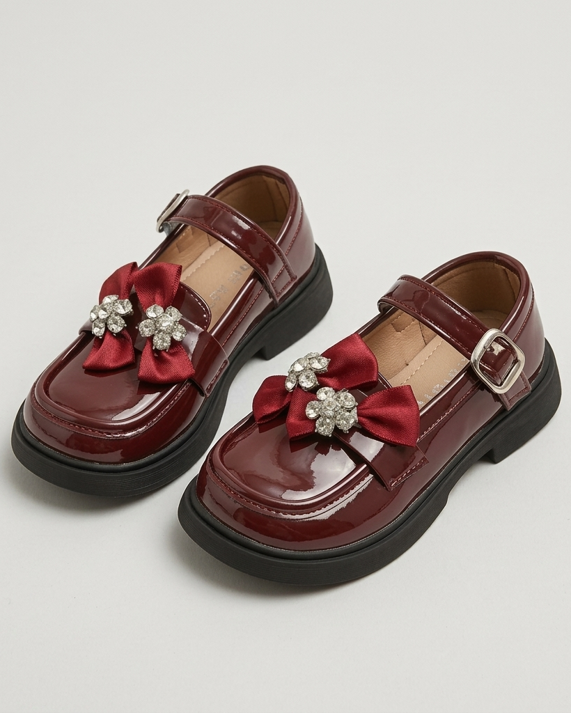 Zapato elegante para niñas con lazo adornado y colores brillantes en España