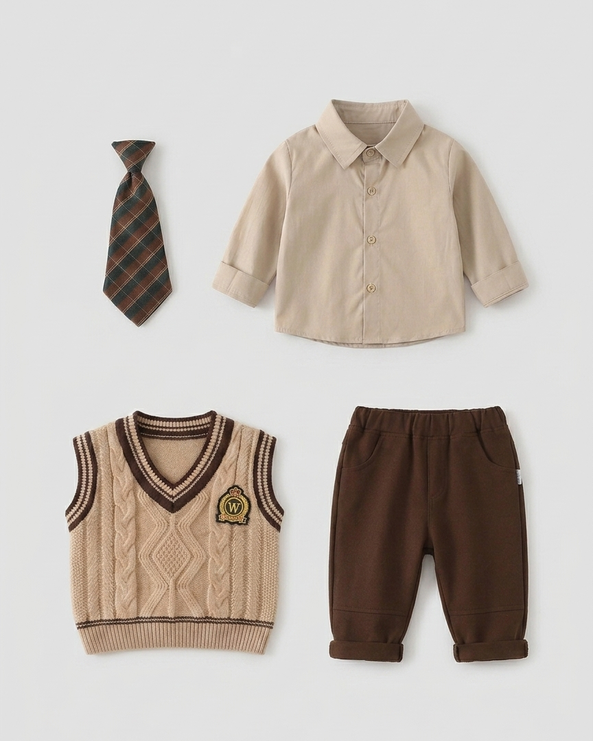 Conjunto niño elegante 3 piezas: chaleco de lana, camisa de manga larga y pantalón cómodo,Ideal para primavera y para clima otoñal  en España