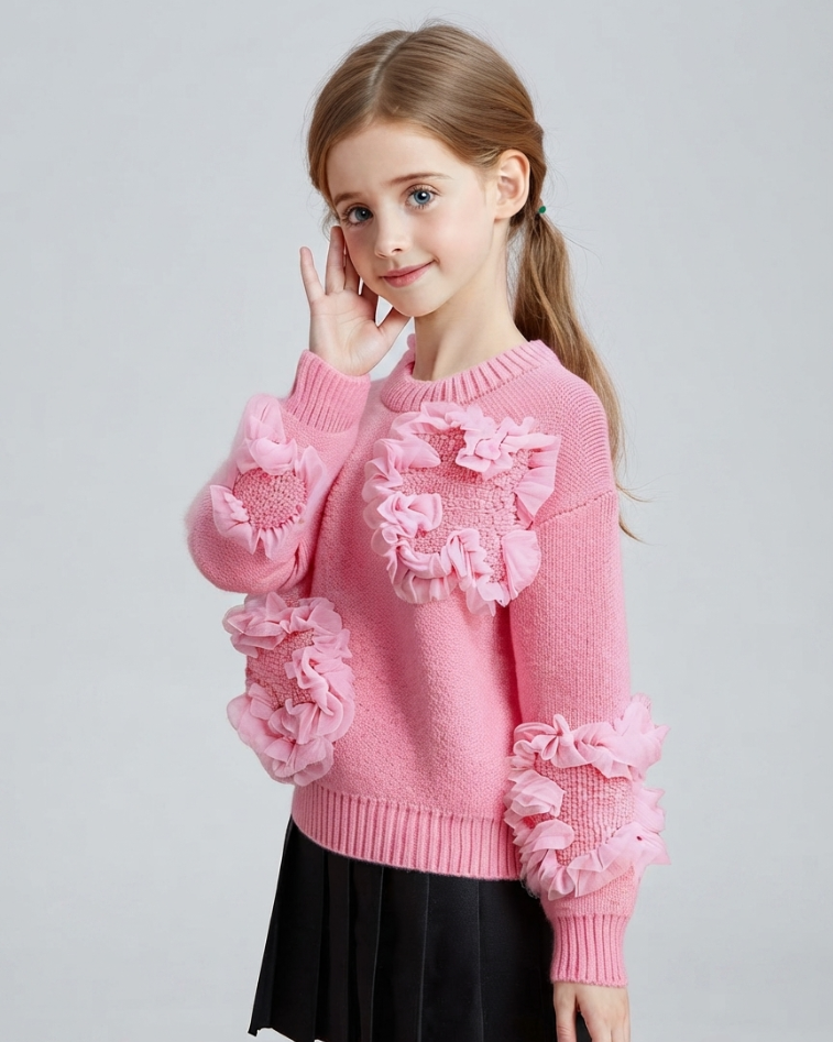 Jersey de Punto para Niña con Elegantes Volantes