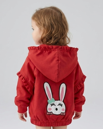 Chaqueta niña con capucha y conejo bordado, abrigo infantil otoño invierno,Ideal para clima otoñal y principios de invierno en España