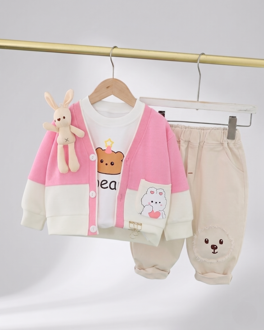 Conjunto bebé 3 piezas ropa infantil con diseño elegante de osito para niño y niña en España