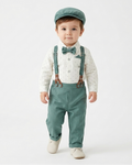 Conjunto bebé niño elegante de 4 piezas con body, pantalón con tirantes, corbata y gorra en España