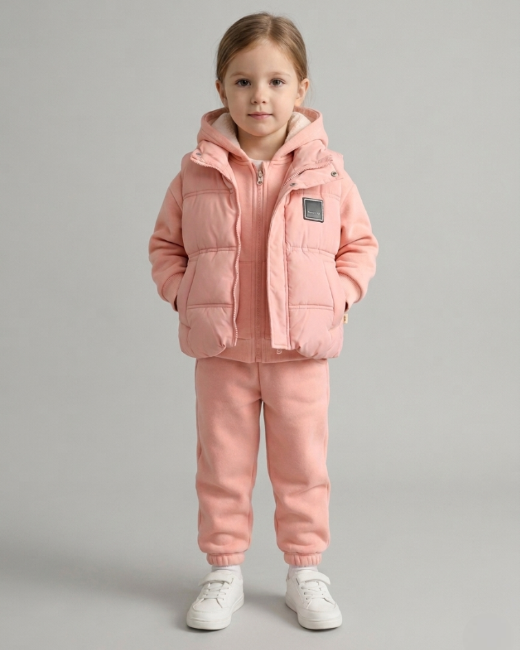 Conjunto niña invierno 3 piezas chaqueta acolchada y pantalón de algodón rosa en España