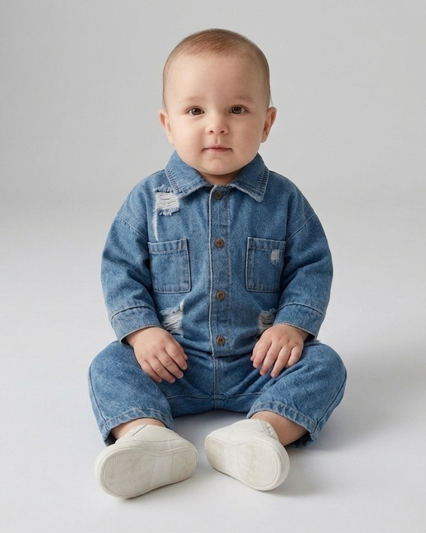 Mono vaquero bebé niño de una pieza con botones y diseño  en  ideal para la actividad  looks elegantes y  en España