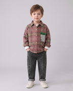 Conjunto niño cuadros elegante de dos piezas con camisa de cuadros y pantalón denim  niño cuadros en España