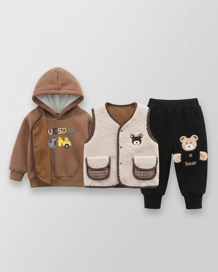 Conjunto bebé invierno 3 piezas ropa bebé invierno chaqueta de felpa, sudadera con capucha y pantalón en España