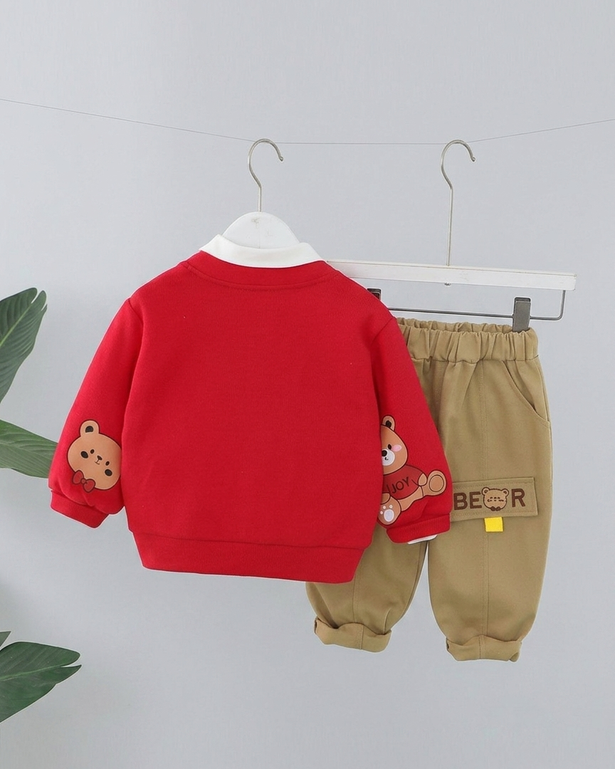 Conjunto bebé 3 piezas otoño niño con estampado de oso y pajarita ropa bebé otoño y principios de invierno en España
