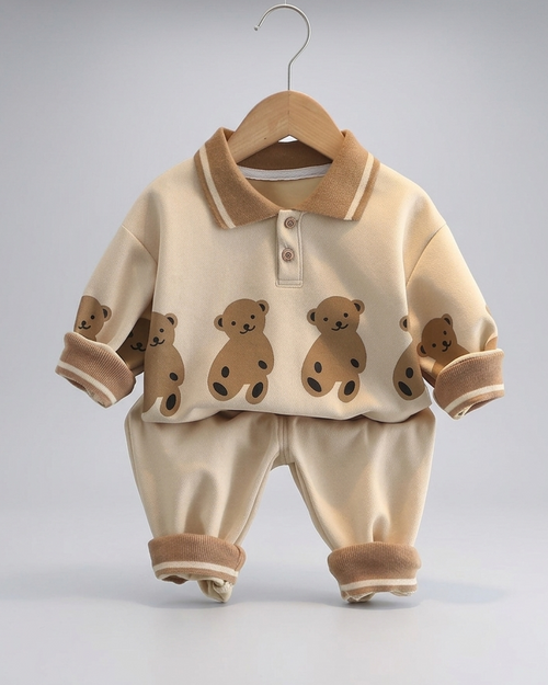 Conjunto 2 piezas bebé niño invierno con estampado de dibujos animados y ositos vista completa