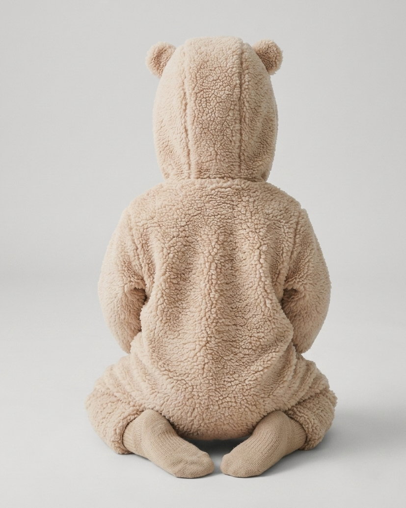Conjunto de invierno niño sherpa Teddy Bear con capucha de orejitas y forro cálido vista trasera