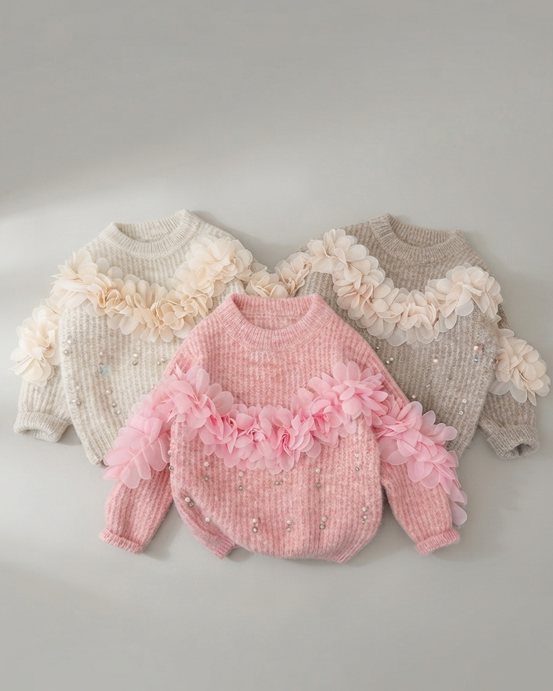 Suéter de Punto para Niña con Flores 3D de tul