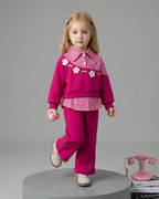 Conjunto Niña Bordado Floral 2 Piezas Elegante Rosa