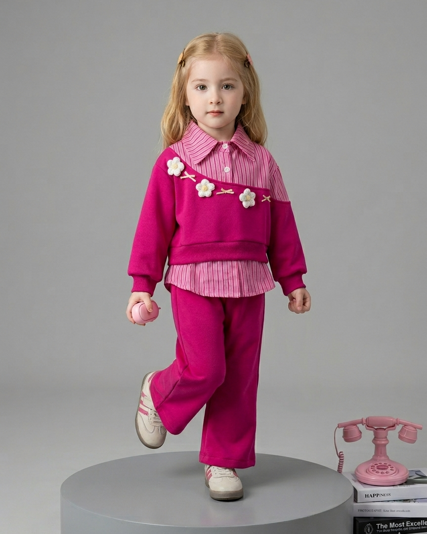 Conjunto niña 2 piezas rosa elegante con bordado floral ropa infantil , en España