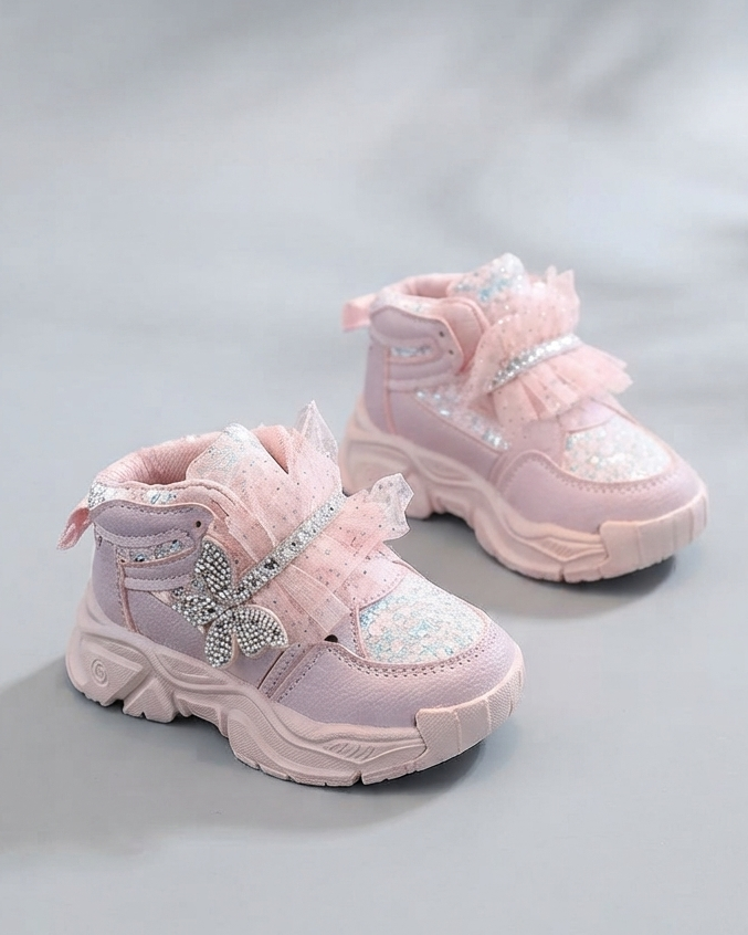 Zapatillas Infantiles Brillantes con Mariposa