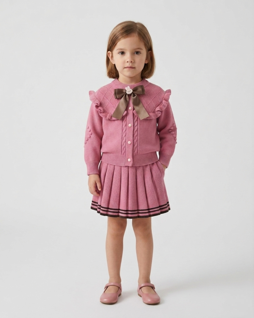 Vestido niña invierno tejido conjunto 2 piezas (top y falda plisada) niña de dos piezas Ideal para primavera y para clima otoñal en España