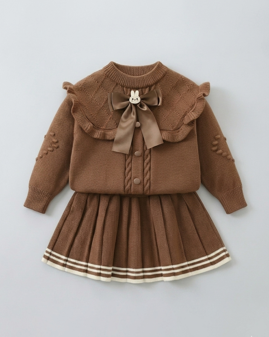 Vestido niña invierno tejido conjunto 2 piezas (top y falda plisada) niña de dos piezas Ideal para primavera y para clima otoñal en España