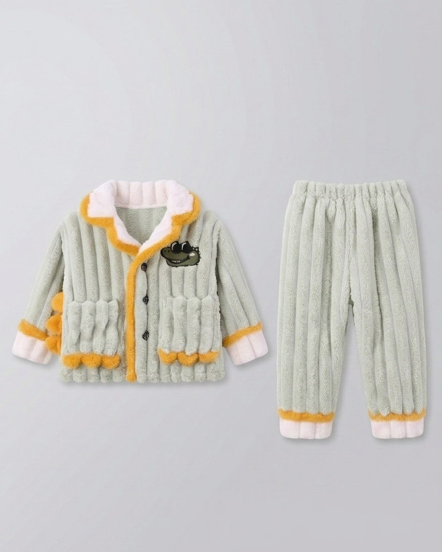 Pijama bebé invierno dinosaurio con cuello doblable y cierre de botones completo – pijama infantil cálido en España