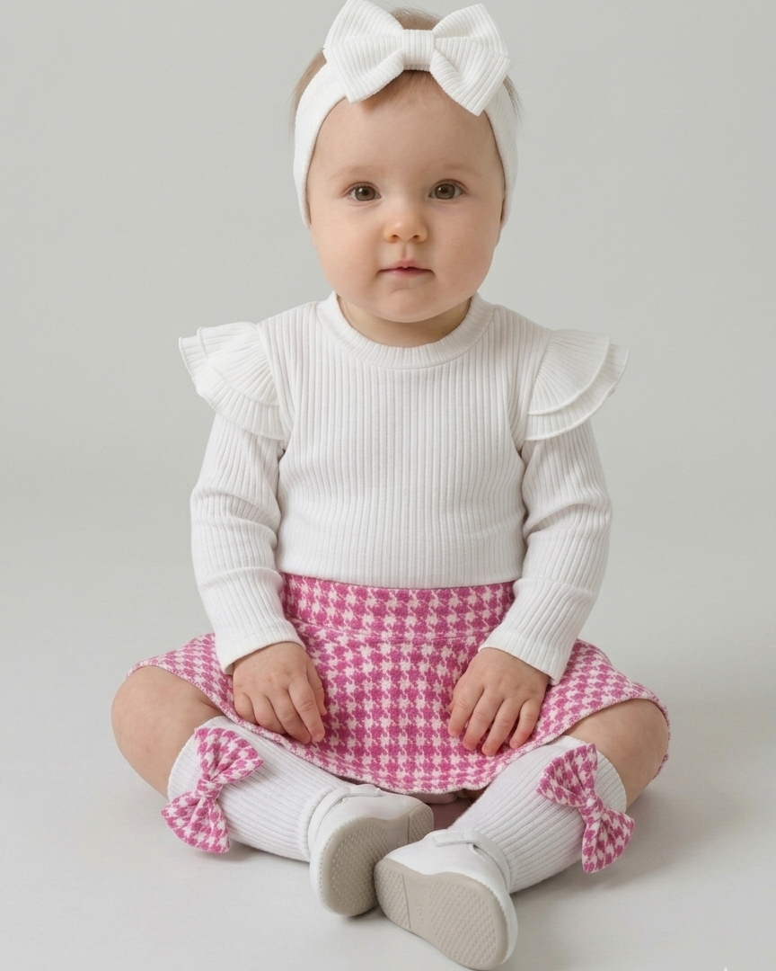 Conjunto niña elegante de cuadros con blusa de punto manga larga – ropa niña clásica moderna en España