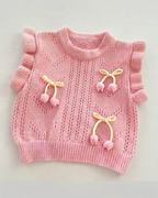 Conjunto niña 3 piezas elegante con blusa, suéter de punto y pantalón vaquero acampanado con encaje,en España