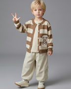 Conjunto bebé niño 3 piezas a rayas con pantalón cargo