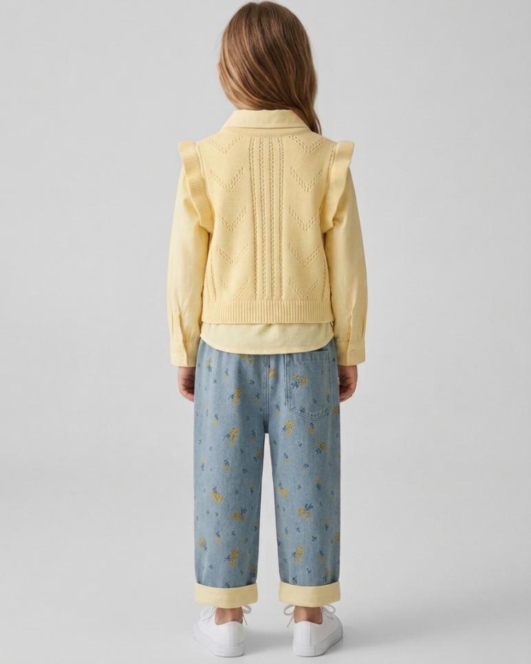 Conjunto niña 3 piezas ropa  elegante con camisa de mangas abullonadas, chaqueta con detalles en España
