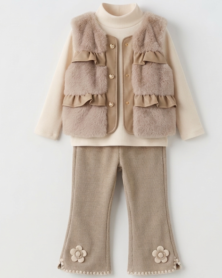 Conjunto niña invierno 3 piezas top manga larga y pantalón bordado floral en España