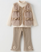 Conjunto niña invierno 3 piezas top manga larga y pantalón bordado floral en España