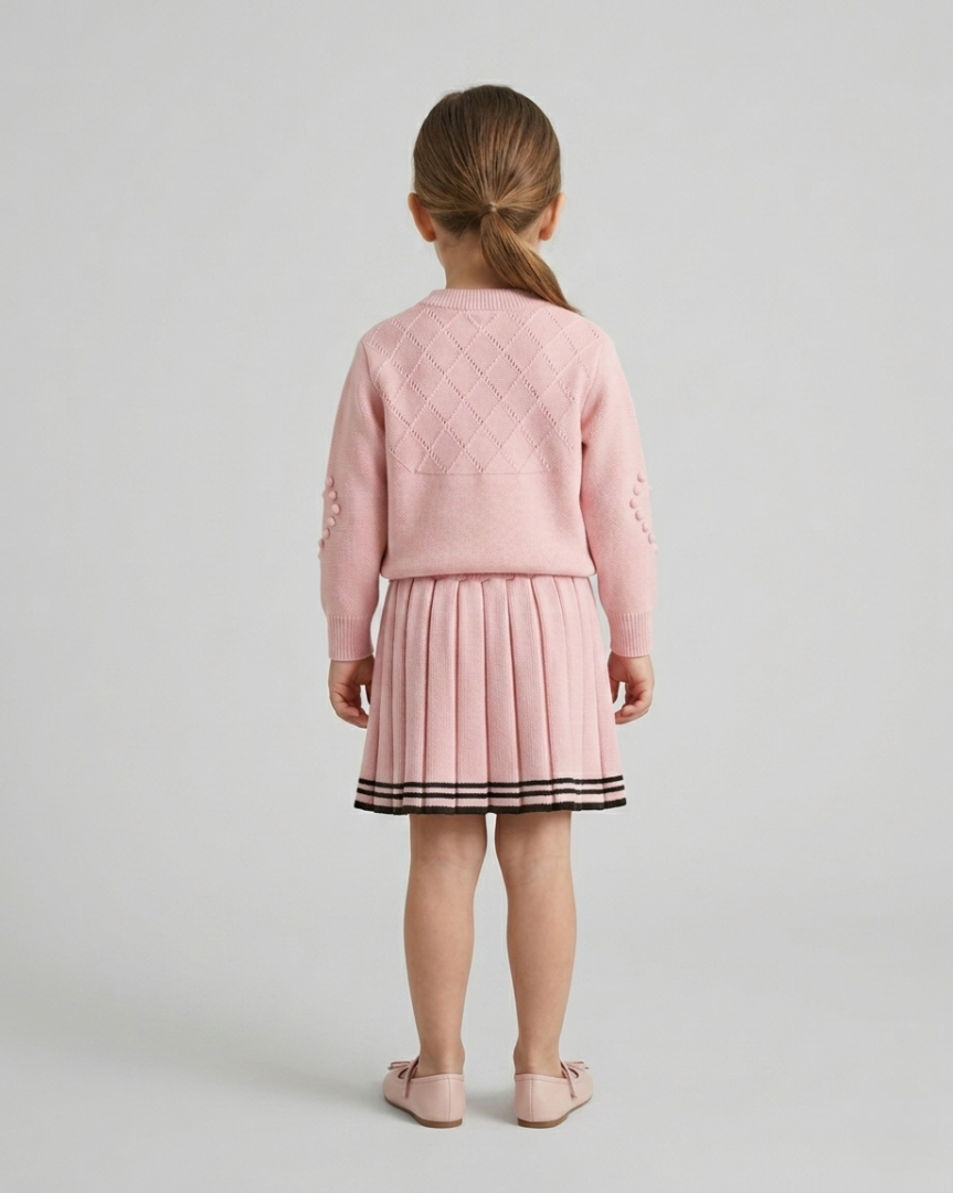 Vestido niña invierno tejido conjunto 2 piezas (top y falda plisada) niña de dos piezas Ideal para primavera y para clima otoñal en España