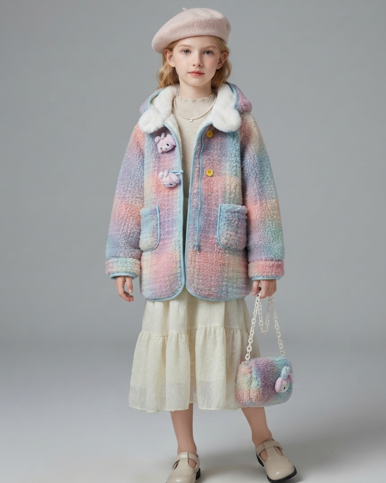 Abrigo Niña Peluche Invierno Bolso Incluido
