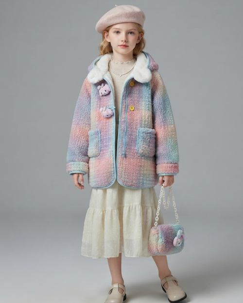 Abrigo Niña Peluche Invierno Bolso Incluido