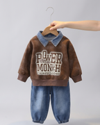 Conjunto niño 2 piezas sudadera con cuello vaquero y pantalón denim en España
