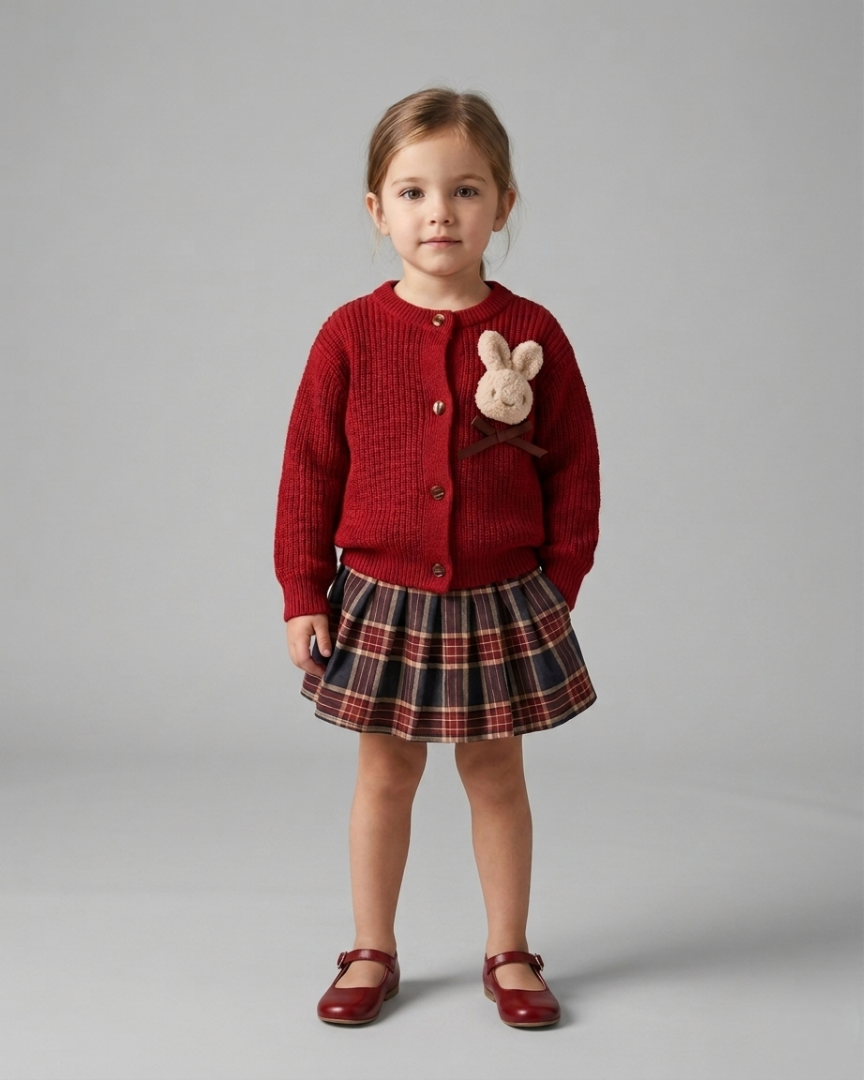 Conjunto niña invierno 2 piezas suéter de lana y falda a cuadros – ropa niña invierno en España