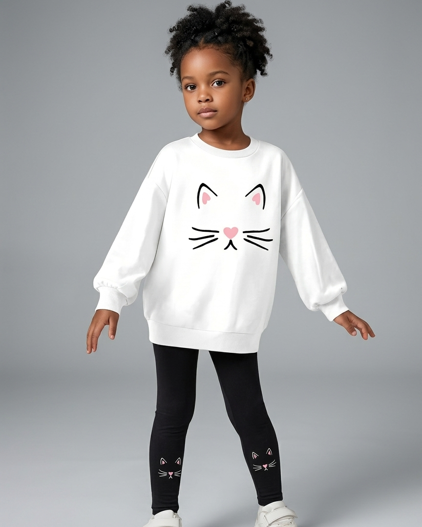 Conjunto niña invierno estampado gatos outfit niña
