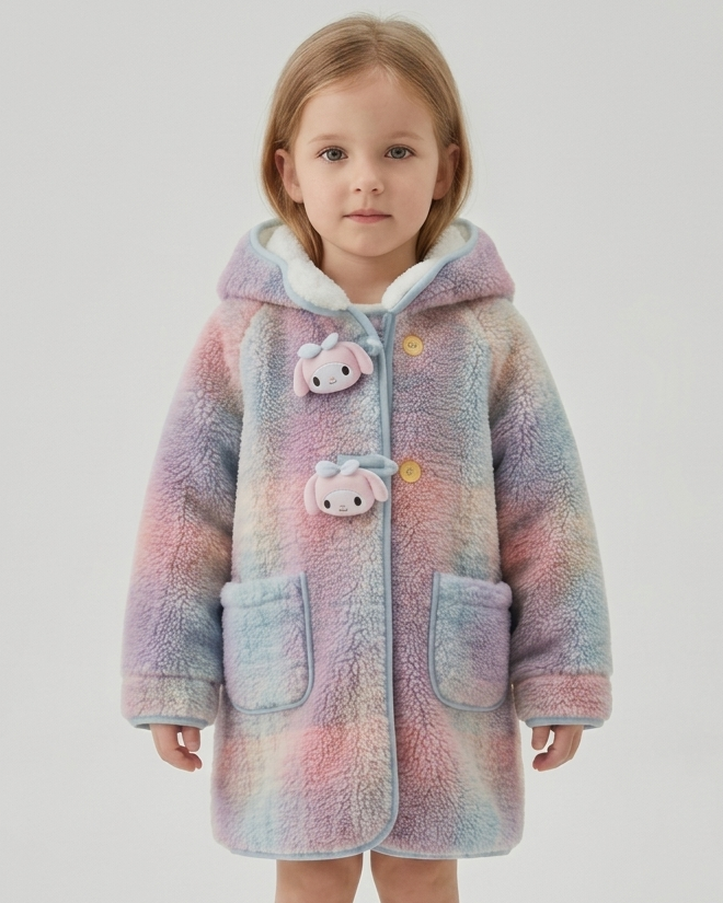 Abrigo niña invierno peluche suave cuello alto con bolsillos y bolso a juego en España